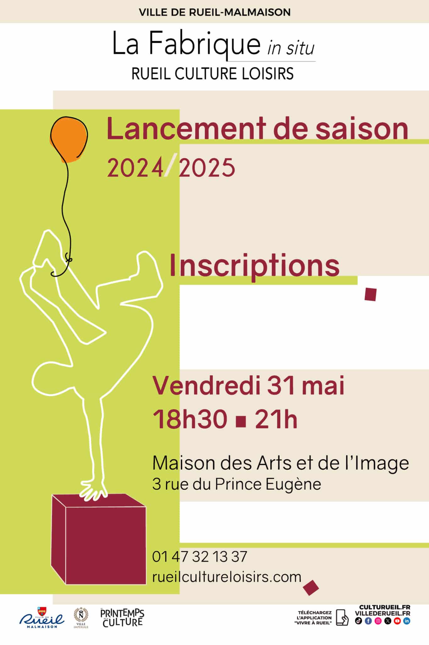 LANCEMENT DE LA SAISON 2024/2025 DE LA FABRIQUE RUEIL CULTURE LOISIRS - ouverture des inscriptions